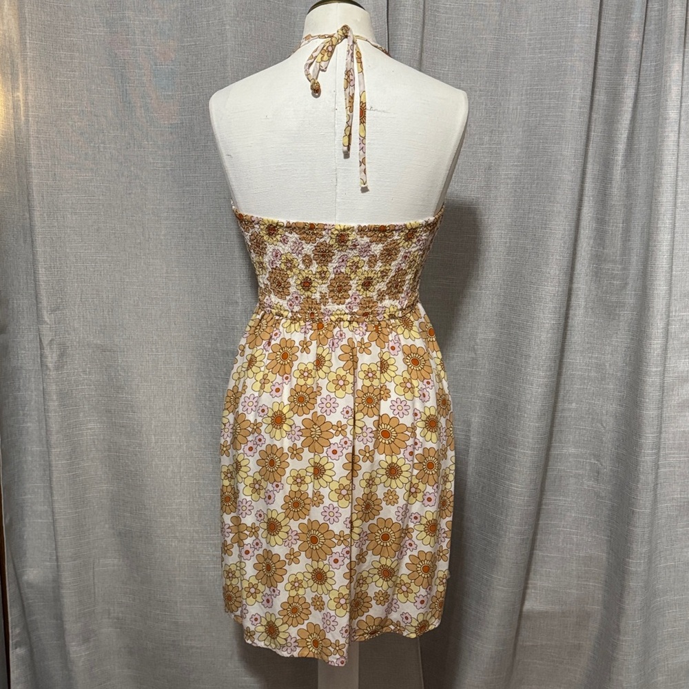 Retro Vibes Hollister Halter Style Sundress-Sz M-Tan/Yellow/Pink/White-Lined-EUC - Picture 5 of 14